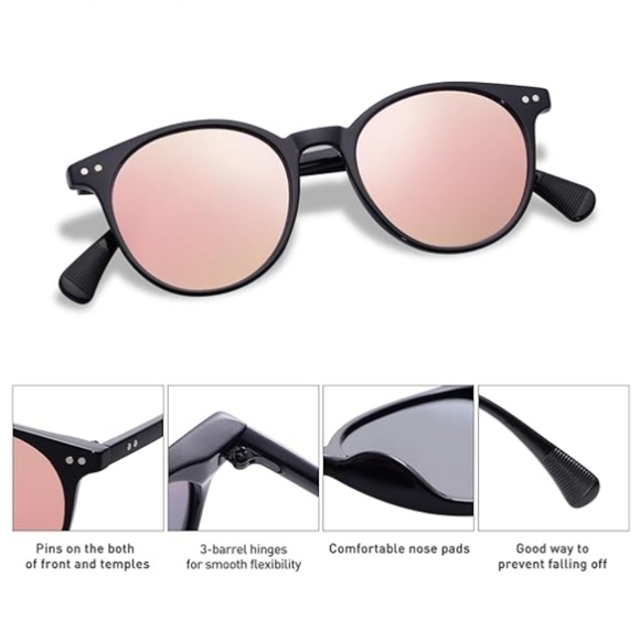 Round Classic Polarized Sunglasses Vintage UV400 SJ2113 Rose Gold - Picture 3 of 5